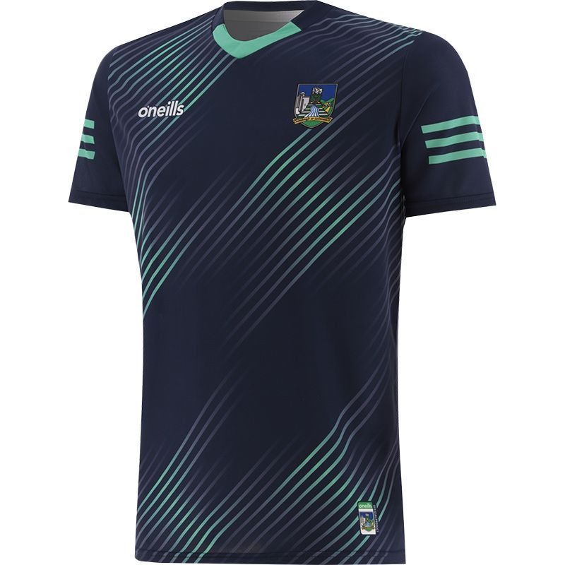 O Neills Limerick GAA Short Sleeve Training Jersey 2024 Navy Mint Size Large Central Sports